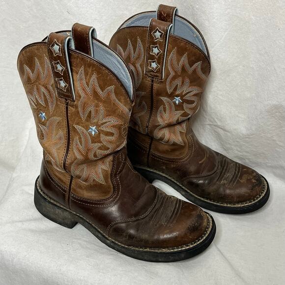 Ariat Probaby Western Boot‎ Women Driftwood Brown and Blue Size 7B Stacked Heel - Picture 1 of 7